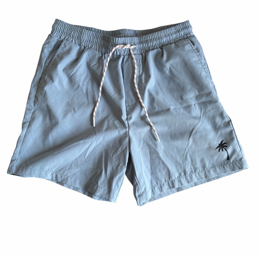Light Blue Swim Shorts with Palm Tree Logo